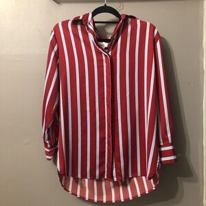 Sweet baby Jamie red, blue, pink striped button down top